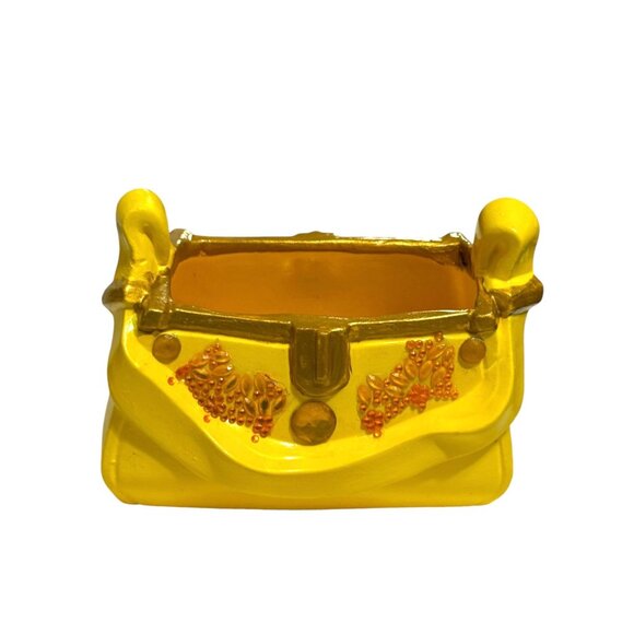 Decorative Yellow Purse-Shaped Ceramic Vase - Picture 1 of 5